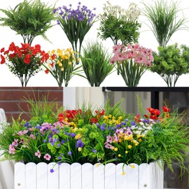 23 Bundles Artificial Plants Outdoor with Colorful Flower, Greenery Shrubs Realistic UV Resistant for Outside Home Planter Porch Patio Yard Decor