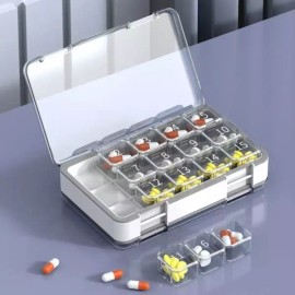 Sangpum Sangse Seolmyeong Chamjo 30일 약통 이중 레이어 디자인 대형 여행용 휴대용 알약 보관함 [White] 30-Day Pill Organizer Dual Layer Design Large Travel Portable Medication Storage [White]