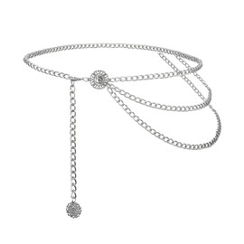 WHIPPY Waist Chain Women's Metal Belt Gold Multilayer Adjustable Waist Belt Chain Belt for Jeans Dresses, B-silver