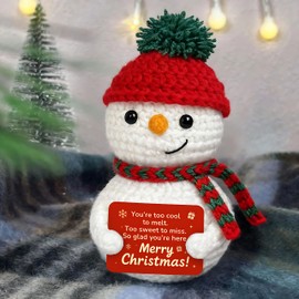 Krinisou Crochet Snowman Decor, Merry Christmas Stocking Stuffers for Women Men, Holiday Secret Santa Gifts for Coworker, Small Cute Christmas Desk Table Decorations