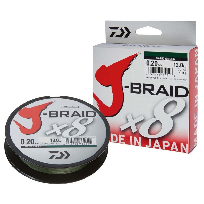 Daiwa J-Braid 8 Braid 0.20mm, 13.0kg / 29.0lbs, 300m dark