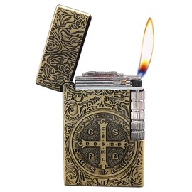 Constantine Lighter, Unique Side Wheel Trench Lighter, Refillable Butane Soft Fire Flip Lighters for Men Dad Husband Gift Collect (Bronze)