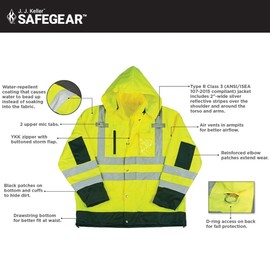 J. J. Keller & Associates, Inc. High Visibility Rain Jacket, Class 3 Waterproof Reflective Rain Coat with Hood, 4X-Large, SAFEGEAR