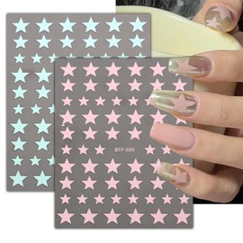 8 Sheets Star Nail Art Stickers 3D Self-Adhesive Silver Star Nail Stickers Pink White Rose Gold Nail Decals Design Shiny Laser Black Pentagram Nail Supplies for Women DIY Manicure Decorations