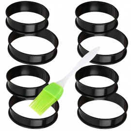 HNOYGNU Crumpet Rings, Upgrade Stainless Steel Non-Stick English Muffin Rings Outer diameter 4 Inch 、3.35Inch For Baking, with Silicone Brush