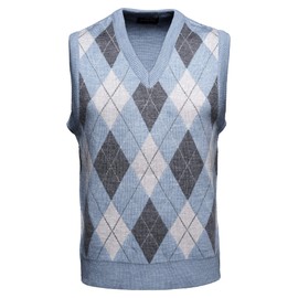 Mens Knitted Sleeveless Tank Top V Neck Knitted Slipover Diamond Pattern, X-Large, Sky