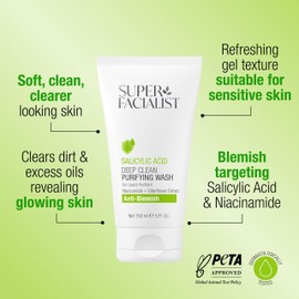 Super Facialist - Salicylic Acid Anti Blemish Purifying Cleansing Wash with Niacinamide (Vitamin B3), Face Cleanser & Face Wash for Clean and Clear Skin & Treat Acne, 150ml