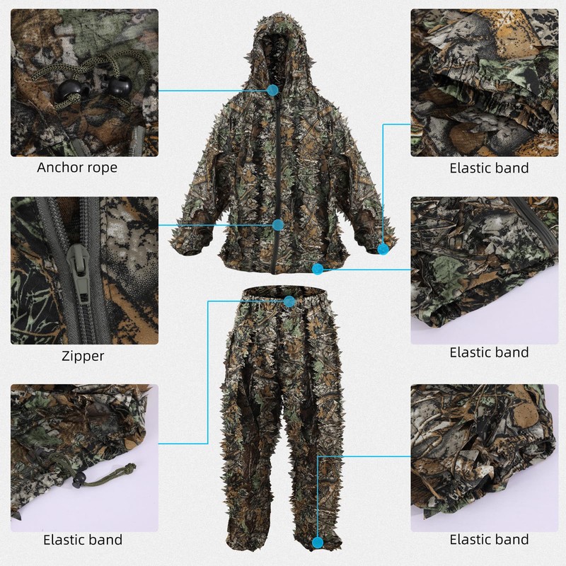 Ghillie Suit Camouflage 3D Leaf Hunting Chasse Outdoor Airsoft Camo