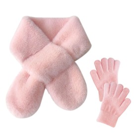 SwirlColor Girls Scarf and Glove Set, Pink Cute Plush Thermal Scarf and Gloves for Girls Kids Winter Warm Accessory Set Aged 3-8