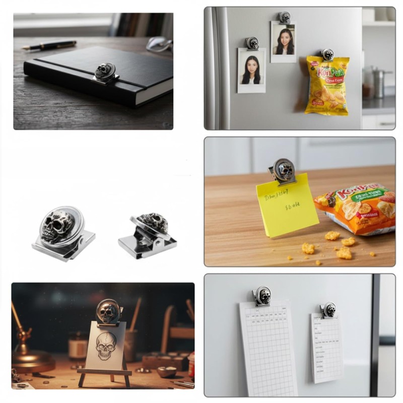 vinsiora Skull Magnetic Clips for Fridge, Set of 8 Metal