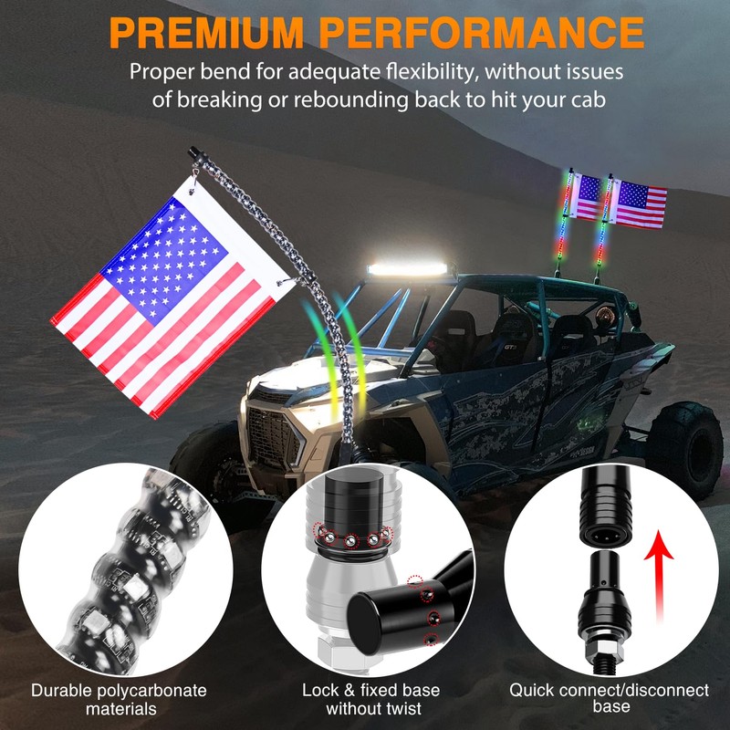 Nilight 2PCS 2FT Spiral RGB Led Whip Light w/RGB Chasing/Dancing