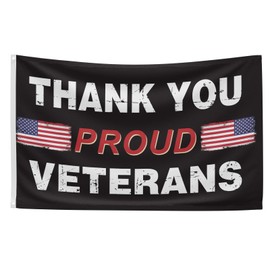 Thank You Veterans Flag 3x5 Ft Double Sided Black American Flag, US Veteran Day Patriotic Flag Patriotic Yard Outdoor Decoration Party Supplies House Flag Polyester Outdoor Decor with Brass Grommets
