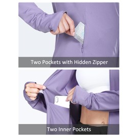 baleaf Women's Long Sleeve Running Shirts UPF 50+ Sun Protection Full Zip Athletic Jackets Lightweight Zipper Pockets Purple Size XXXL