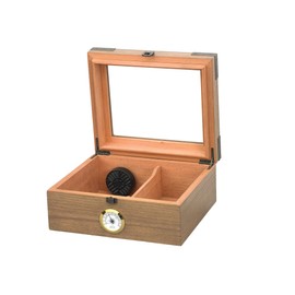 The Newport Glasstop Cigar Humidor, 25 Cigar Capacity, Spanish Cedar Divider, White Oak Finish