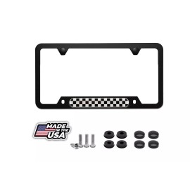 BLVD Mini Cooper Checkered Flag Black License Plate Frame Including Mounting Hardware