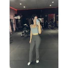 TomTiger Flare Leggings for Women Bootcut Yoga Pants with Tummy Control High-Waisted and Wide Leg (Bootcut Dark Gray,L)