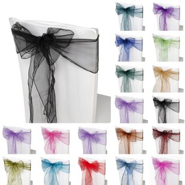 Trimming Shop Chop Saw Shop Organza Sashes Chair Cover Fuller Bow Band for Wedding, Banquet, Birthday, Event Decoration, 17 cm x 280 cm - Black, Pack of 50