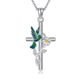 DAYLINLOVE Hummingbird Chain 925 Sterling Silver Cross Pendant Necklace Hummingbird Jewellery Gifts for Women Girls