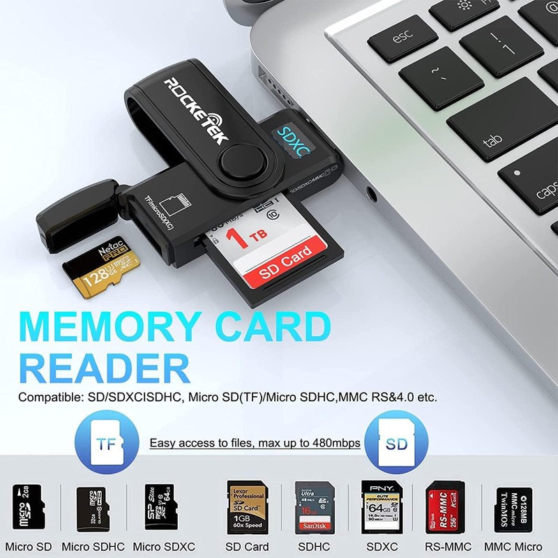 USB 3.0 SD Card Reader, 2-in-1 USB Memory Card Reader