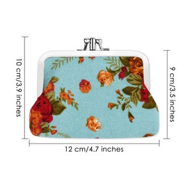 DS. DISTINCTIVE STYLE Coin Purses (2 Compartments) Floral Kiss-Lock Change Pouch Canvas Clasp Closure Wallet for Women (Blue)