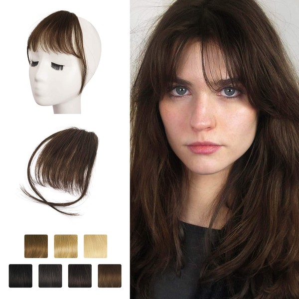 Clip in Bangs, BARSDAR 100% Human Hair Bangs Extensions French Bangs Air Bangs Neat Bangs with Temples Clip on Fringe Bangs Real Hair for Women Natural Color Washable/Dyeable(Air-Medium Brown)
