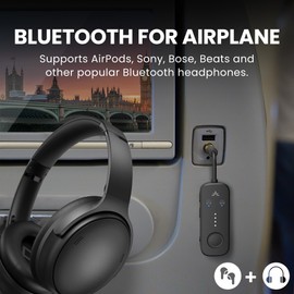 Avantree Relay - Premium Airplane Bluetooth Adapter with Advanced Qualcomm Chipset, 2 Headphones Support, 25hrs Play Time, aptX Adaptive & HD Audio Transmitter for Airpods, Bose & Travel Flight