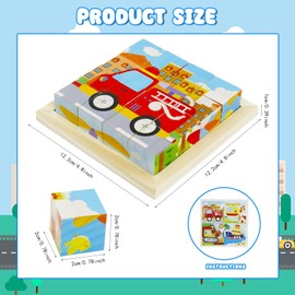 Wooden Picture Cube, 6-in-1 Children's Toy, Wooden Puzzle, Montessori Toy, 3D Cube Puzzle, Puzzle Games for Children, Educational Learning Toy, Gift for Boys and Girls, Traffic