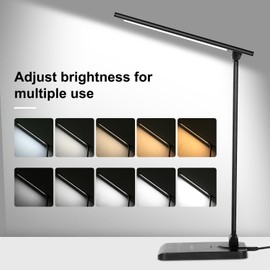 Semlos LED Desk Lamp, Eye-Caring Table Lamps with 5 Brightness Levels & 5 Lighting Modes, 45 Min Auto Timer, Touch Control and Memory Function, Dimmable Home Office Study Reading Desk Light,Black