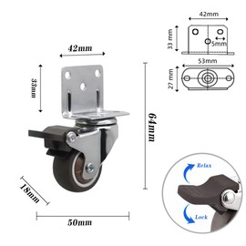 SHIMMER 2" L-Shape Caster Wheels Set of 4 Side Mount Casters,Locking Swivel Castors and 360° Swivel No Marking Silent Wheel Castors for Furniture, Cabinets, Beds, Table,Toolbox (2 inch)