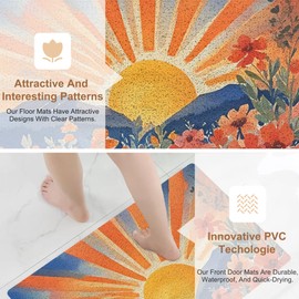 RYYCDOI Watercolor Boho Sun Sunrise Door Mat, Mid Century Modern Abstract Wildflower Mountain Landscape Welcome Mats Doormat for Front Door Porch Indoor Outside Entrance Entryway, 17x30 Inch