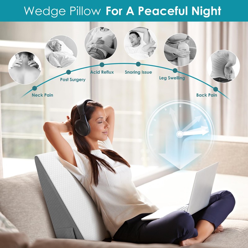 DiffPacky 12 inch Bed Wedge Pillow for Sleeping, Reading &