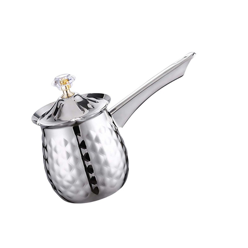 Stylish Greek Coffee Pot with Long Handle Cafe, Silver, 600ml