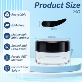 Zikenis Pack of 12 Jars, 20 ml Empty Cream Jars for Filling, Transparent Plastic Travel Cosmetic Containers with Lids and 4 Spatulas, for Cream, Lotion, Lip Balm, DIY Beauty Products