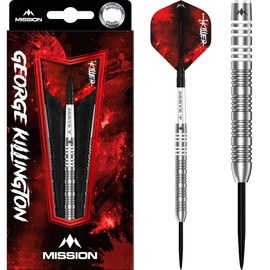 Mission | George Killington Darts | Steel Tip Darts Set | 95% Tungsten Barrel | Includes Dart Flights and Stems | Available in Multiple Weights. (22, Grams)