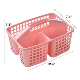 Boxonly Portable Shower Caddy Basket,Convenient Cleaning Supplies Organizer with Compartments and Handle,Ideal for Bathroom, Bedroom, Kitchen, College Dorm,Garden,etc.12.4" x 7.4" x 5.1"pink