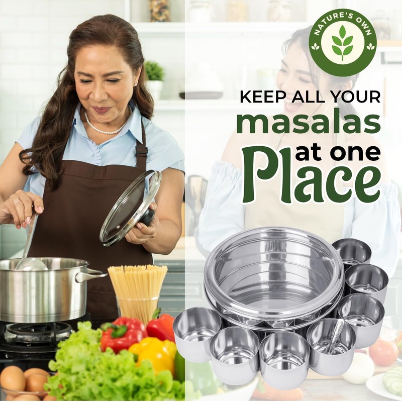 Nature's Own Indian Spice Box - 7 Containers, Stainless Steel