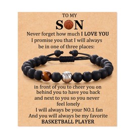 Cupimatch Natural Stone Beaded Bracelet: Teen Boys Basketball Bracelet Natural Stone Bead Bracelet Male Boys Son Grandson Coach Birthday Graduation Gift to my son Gift