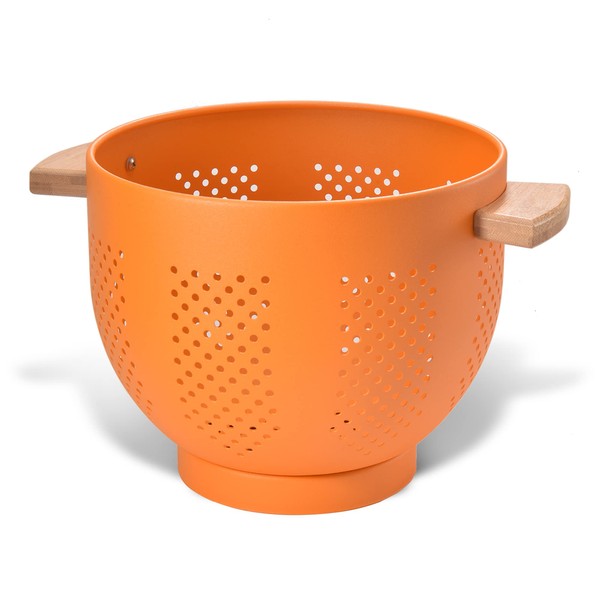 Metal Colander with Wood Handle and Stable Base, Powder Coated