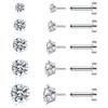 PunkTracker 5 Pairs Threadless Cubic Zirconia Stud Earrings for Women