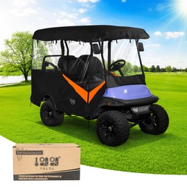10L0L Universal Golf Cart Enclosure – Fits Yamaha, EZGO & Club Car (4-Passenger) – Waterproof 600D Polyester Cover – Windproof Design – 4-Side Clear Windows (Black & Orange)