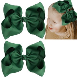 SALOCY 8 Inch (20CM) Hair Bows Clips,2 PCS Big Hair Bows for Girls Toddler Boutique Grosgrain Ribbon Big Large Bows Alligator Clips Kids Hair Accessories (Dark Green)