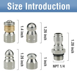 Napredak 4 Pieces Stainless Steel Sewer Jetter Nozzle Kit for Pressure Washer, 1/4 Quick Connect Hose Nozzle for Drain Cleaning, 5000 PSI