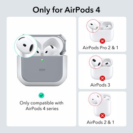 ESR AirPods 4 Case, Compatible with AirPods 4 Gen (2024) (USB-C), Supports Wireless Charging, Protective Case with Wrist Strap, Magnetic Lid, Orbit Hybrid Case, White