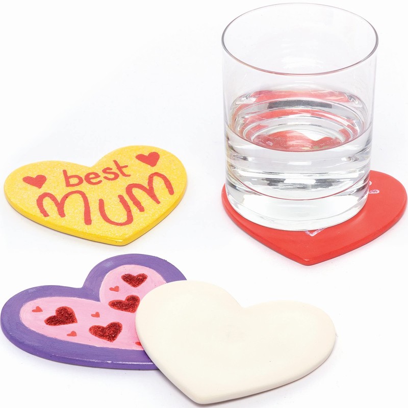 Baker Ross Heart Ceramic Coasters - Box of 6, Valentine