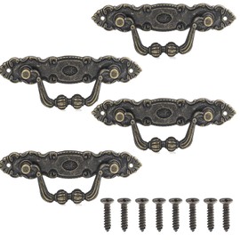 Pack of 4 Vintage Furniture Handles Zinc Alloy Antique Cabinet Handles Furniture for Drawers Zinc Alloy Retro Decorative Door Handle Antique Bronze Zinc Alloy with Screws for Drawer, Door, Cabinets