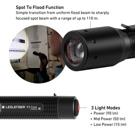 Ledlenser P3 Core Torch, Tailored Light with Advanced Focus System with 90 Lumens, 6 Hours Runtime, Ultra Compact and Lightweight, Outdoor & Camping, Pack of 1