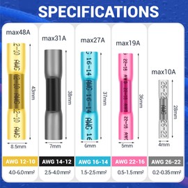 Relaxweex 680 Pcs Heat Shrink Butt Connectors Kit Marine Grade Waterproof Insulated Electrical Crimp Wire Connectors Kit Tinned Red Copper Waterproof Butt Splice Connectors for Automotive, Boat, Truck
