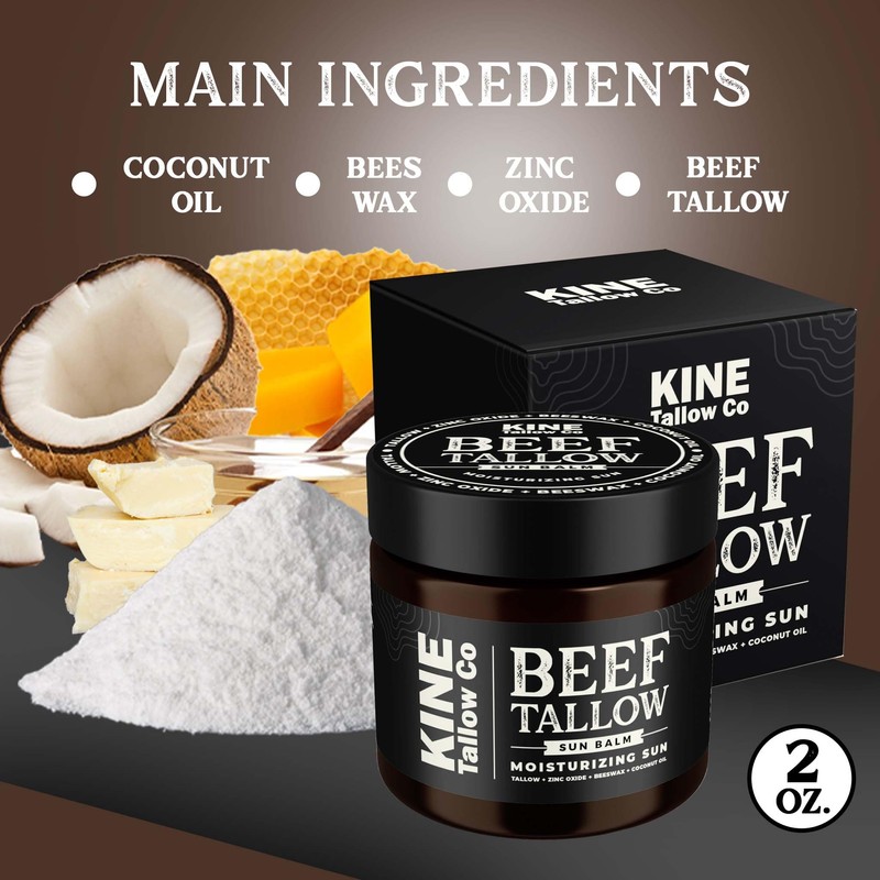 Kine Tallow Co. Moisturizing Tallow Sun Balm, Zinc Oxide Protection,