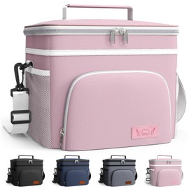 HOTOR Insulated Lunch Box for Men & Women - Leak-Proof Cooler Lunch Bag with 4 Pockets, Adjustable Strap, Ideal for Work, Picnic, Travel - Medium, Light Pink, 10.2"×6.9"×8.5"