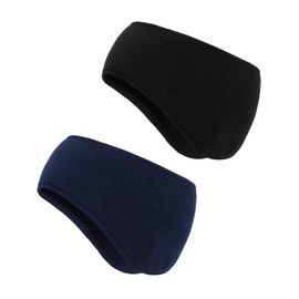 Boao 2 diademas calentadoras de orejas de forro polar para invierno para adultos y niños (negro, azul marino)
